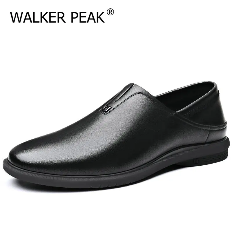 Men Casual Shoes Genuine Leather Elastic Band Comfortable Brand Anti-slip Mens Loafes Flats Black Brown Footwear | Обувь