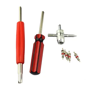 

Tire Valve Repair Tool Set Dual Single Head Valve Core Remover Tools with 4-Way Valve Tool Brass Valve Cores