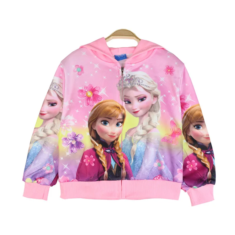 Новое весенне-осеннее пальто принцессы Анны и Эльзы из мультфильма «Холодное сердце» для девочек, верхняя одежда с капюшоном и цветочным принтом для маленьких детей, детские пальто, куртка, одежда для детей 2-8 лет - Цвет: 128 PINK