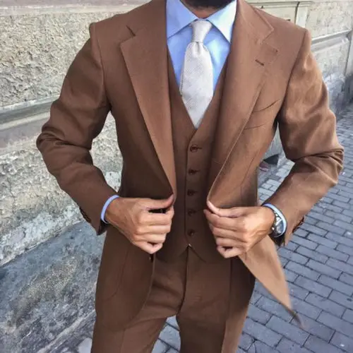 

Fashion Three Pieces Brown Men Suit Slim Fit Blazer Groom Tuxedo Customized Wedding Prom Suit Set (Jacket+Vest+Trousers)