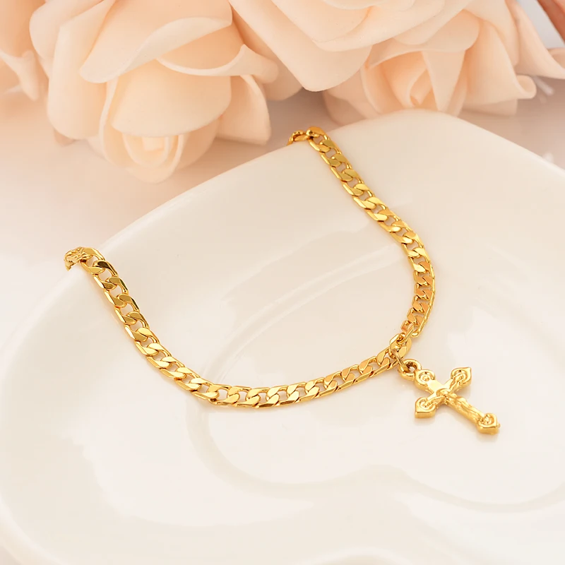 

Woman man gold plated cross bracelet anklet African European Ethiopian girl wedding charm jewelry bride bracelet anklet gift