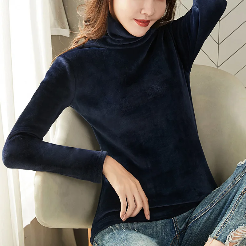 Autumn Women Korean Turtleneck Long Sleeve Velvet T-shirt Casual Ladies SLm Solid Streetwear Tee Tops WDC9743 friends t shirt Tees