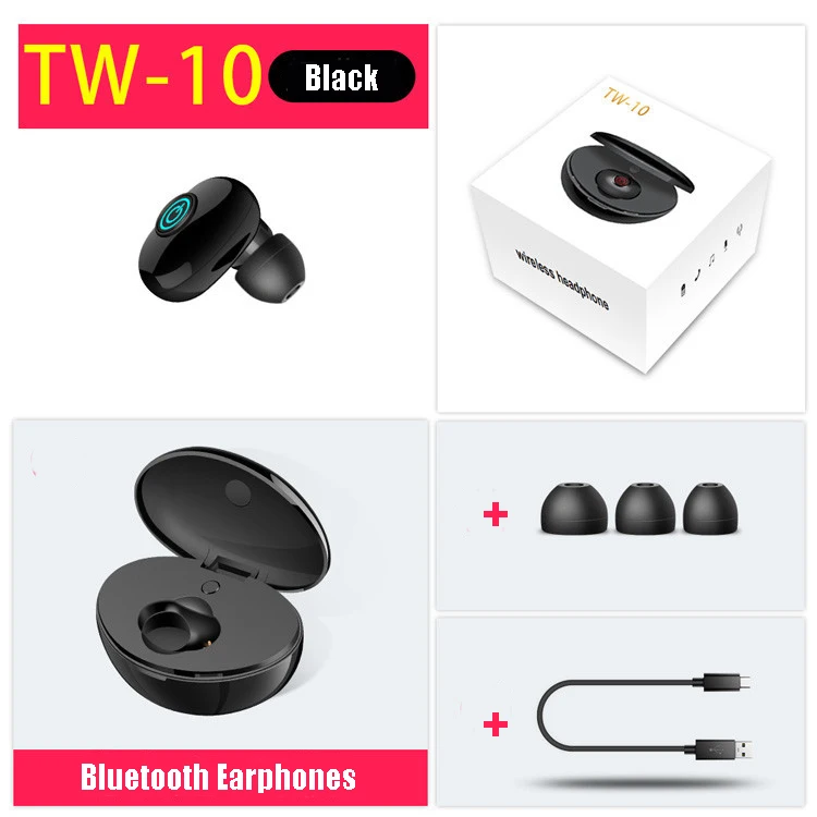 W-10 TWS Bluetooth наушники беспроводные наушники с одним ухом 3D стерео мини наушники спортивные наушники-вкладыши Беспроводная bluetooth-гарнитура