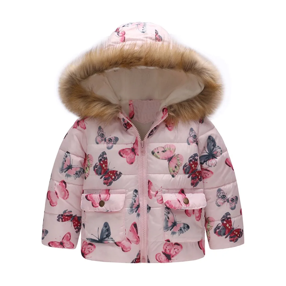 Warm Outerwear Toddler Baby Girls Lovely Pretty Floral Flower Winter Warm Jacket Hooded Windproof Coat куртка для девочки зима - Цвет: Pink