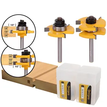 

Drillpro 1/4 Inch RB22 2Pcs Tongue & Groove Router Bit Set Shank 3 T-shape Wood Milling Cutter