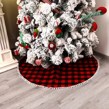 

1pc 122CM Large Plaid Christmas Tree Skirt Red Black 2020 Christmas Decoration Xmas Floor Mat Ornaments New Year Tree Decor