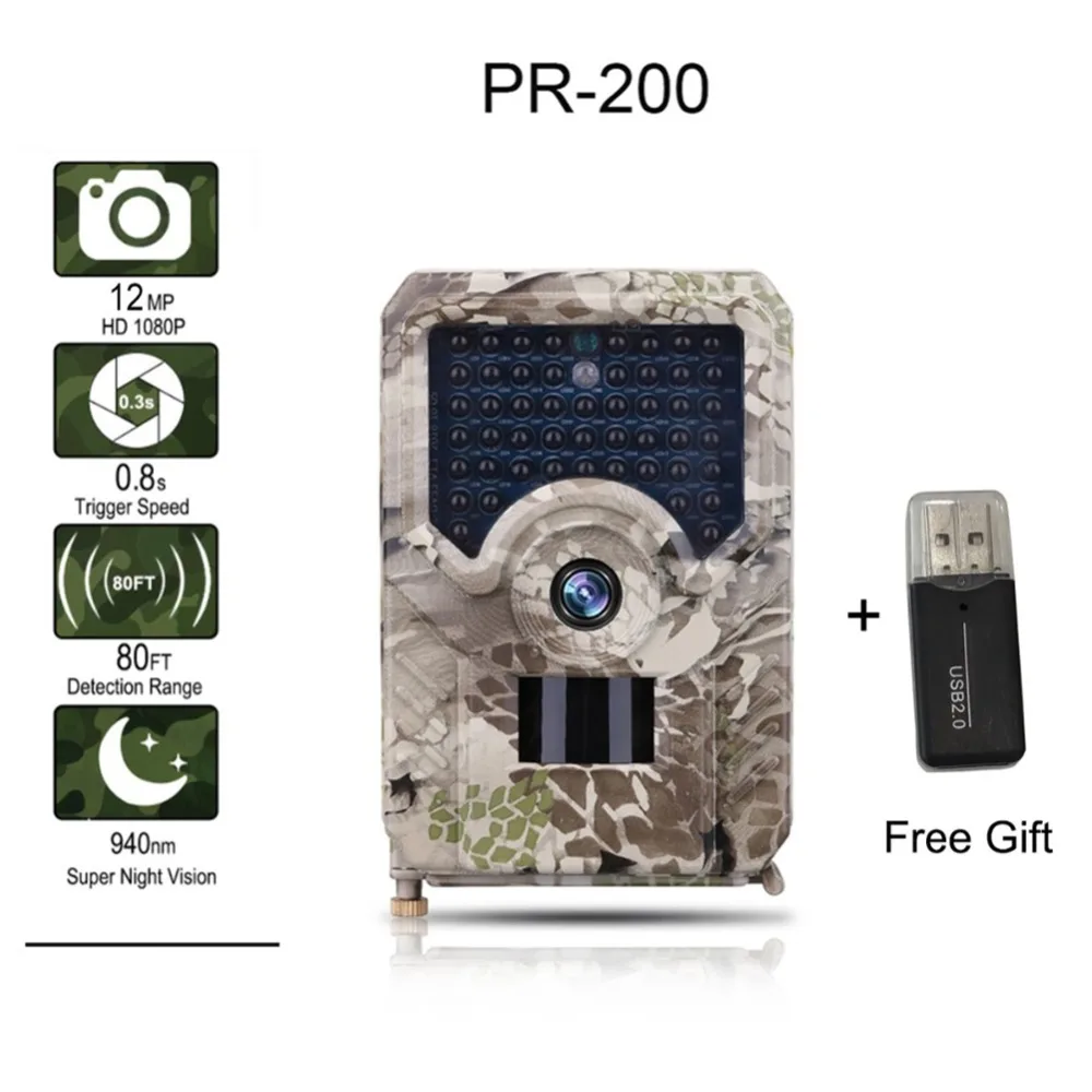 PR200 Trail camera 12MP 49 шт. 940nm ИК светодиодный камера для охоты IP56 Водонепроницаемая камера для дикой природы ночное видение фото ловушки для разведчика