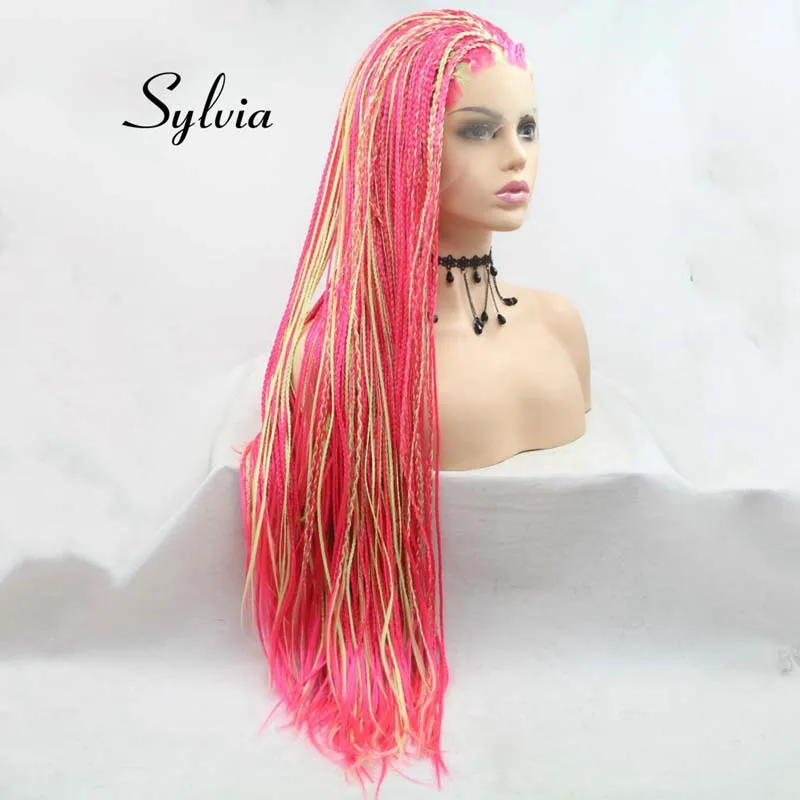 Sylvia желтый/розовый смешанный цвет длинная коса синтетические кружева передние парики для женщин волосы термостойкие волокна косы парики