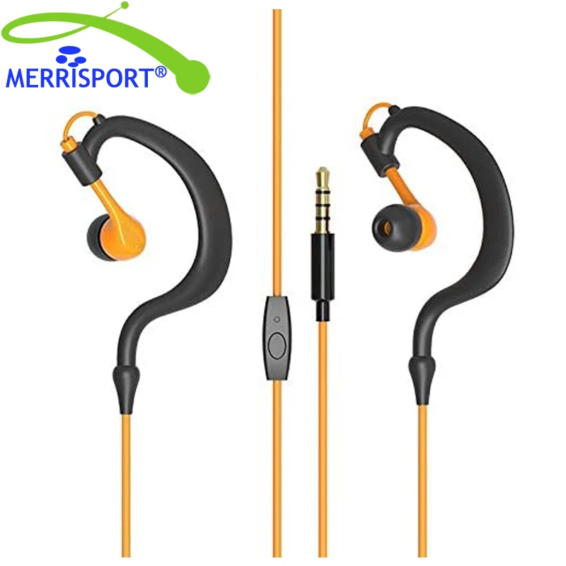 Sports Earphones Wired MERRISPORT Running Headphones with Microphone Soft Earhook Sweatproof Fitness Earbuds for iPhone Samsung