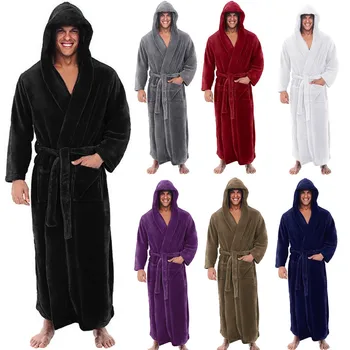 

Men's nightgown + belt Multicolor Men's Winter Plush Lengthened Shawl Bathrobe Home Clothes Long Sleeved Robe Coat Keep warm T5