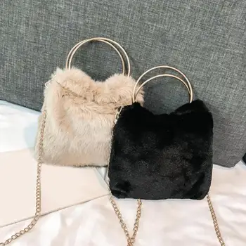 

Hot Sale Shoulder Bag Fluffy Soft Shoulder Handbags Women Autumn Shopping Totes Plush Messenger Bag Leisure Daily