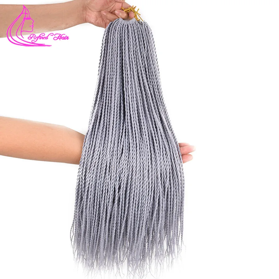 

Refined Hair Crochet Senegalese Twist Braids Grey Synthetic Braiding Hair African Braids Black Purple Pink Ombre Hair Extensions
