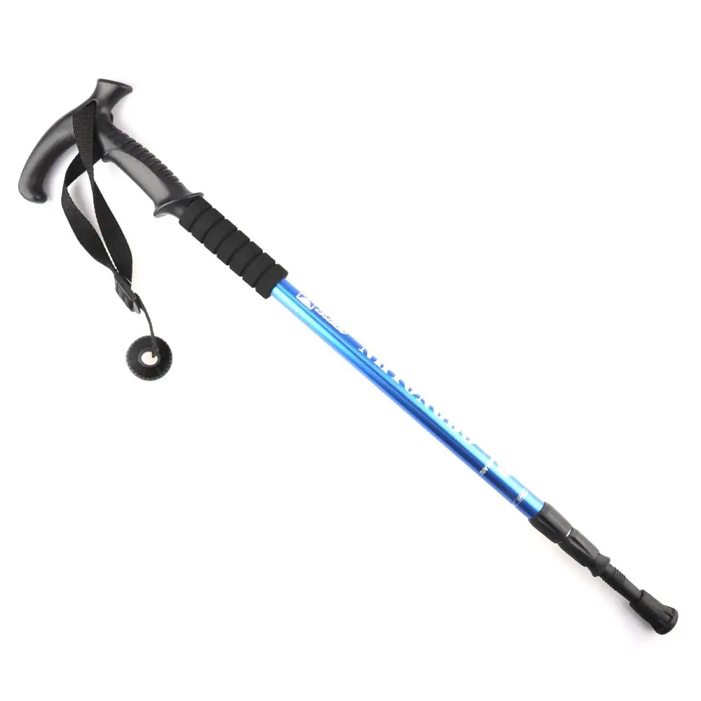 Blue T handle Outdoor hiking stick travel shockproof self-defense ultralight retractable walking stick suitable for hiking, camping, climbing - Цвет: Blue T handle