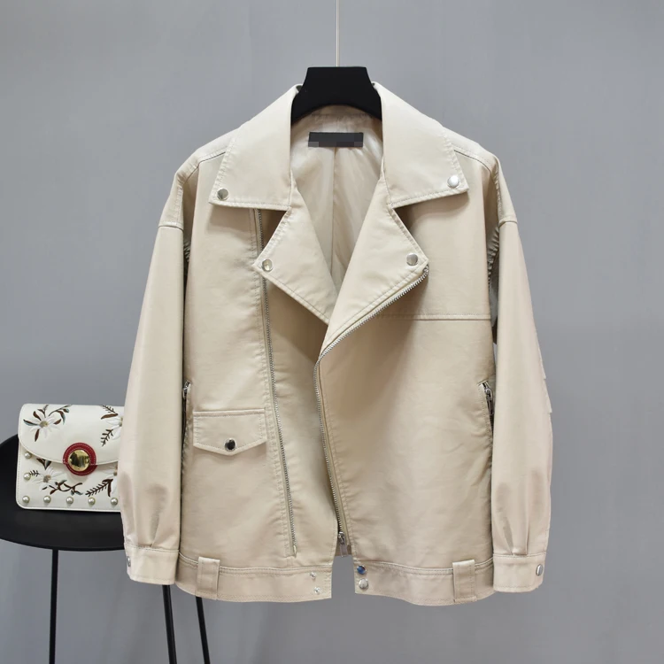 Leather Jacket White Female Coat Plus Large size Big Bomber Coat Boyfriend Women PU Biker Lady Autumn Outerwear Short XXL