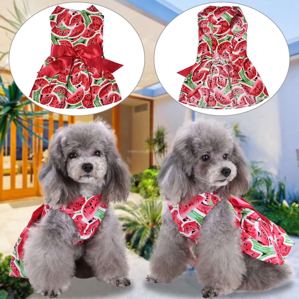 

Dog dress Pet Skirt Fashion Pet Summer Clothes Floral Bow Princess Party Dress Pet Dog Skirt Puppy Doggy Vest Dress Red D40