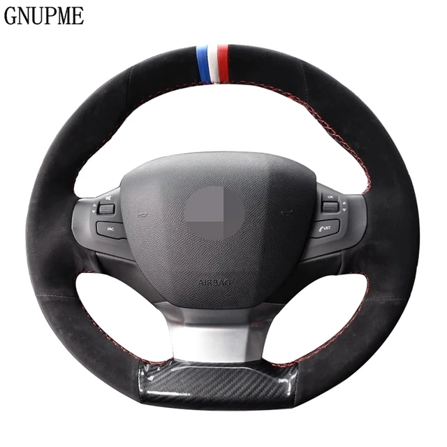 Housse de volant de voiture en daim, en Fiber de carbone noire  antidérapante cousue à la main pour Peugeot 308 2014 2015 2016 2017 2018  2019 - AliExpress