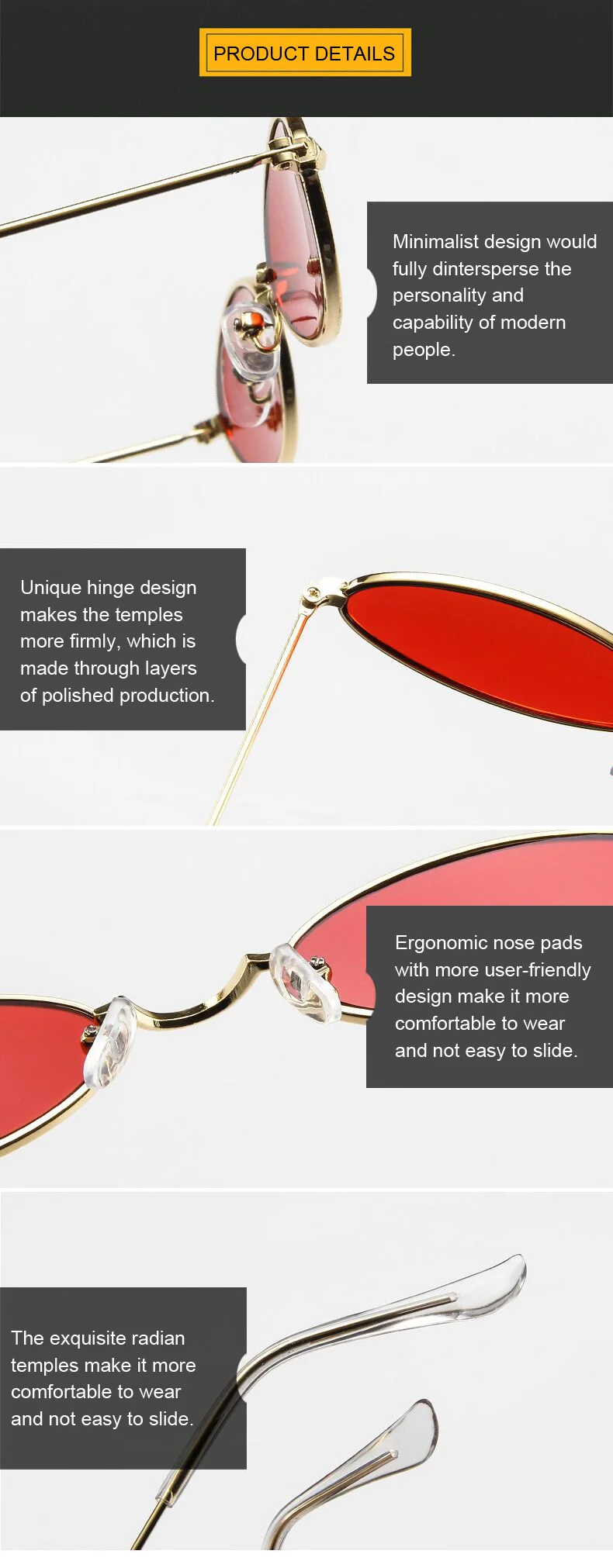 2022 neue Marke Designer Kleine Rote Katze Eye Stil Sonnenbrille Frau Vintage Metall Brille Für Weibliche Ozean Spiegel Sol – Detail 12