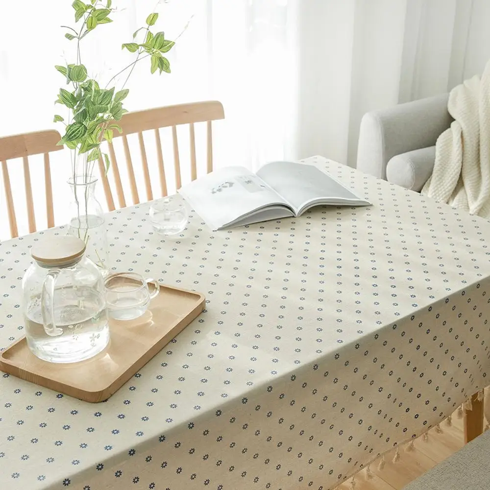 

Blue Daisy Printed Tablecloth Household Cover Towel Tassel Lace Table Cover Hotel Banquet Table Cloth For Party Home Decoration