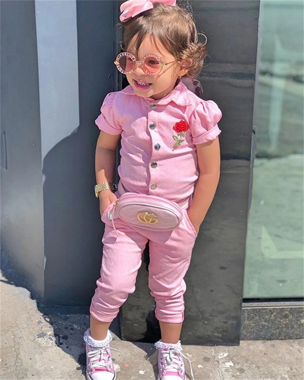 Toddler Romper Cute Baby Girls Rose Embroidered Short Sleeve Romper Jumpsuit Playsuit Clothes Outfit Size 2-6Y