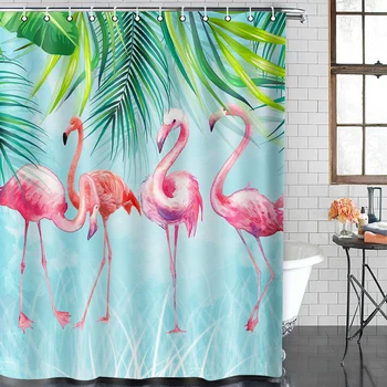 

Doodle Tropical Plant Animal Flamingo Shower Curtains Bathroom Curtain Frabic Waterproof Mildewproof Polyester Bath Curtain