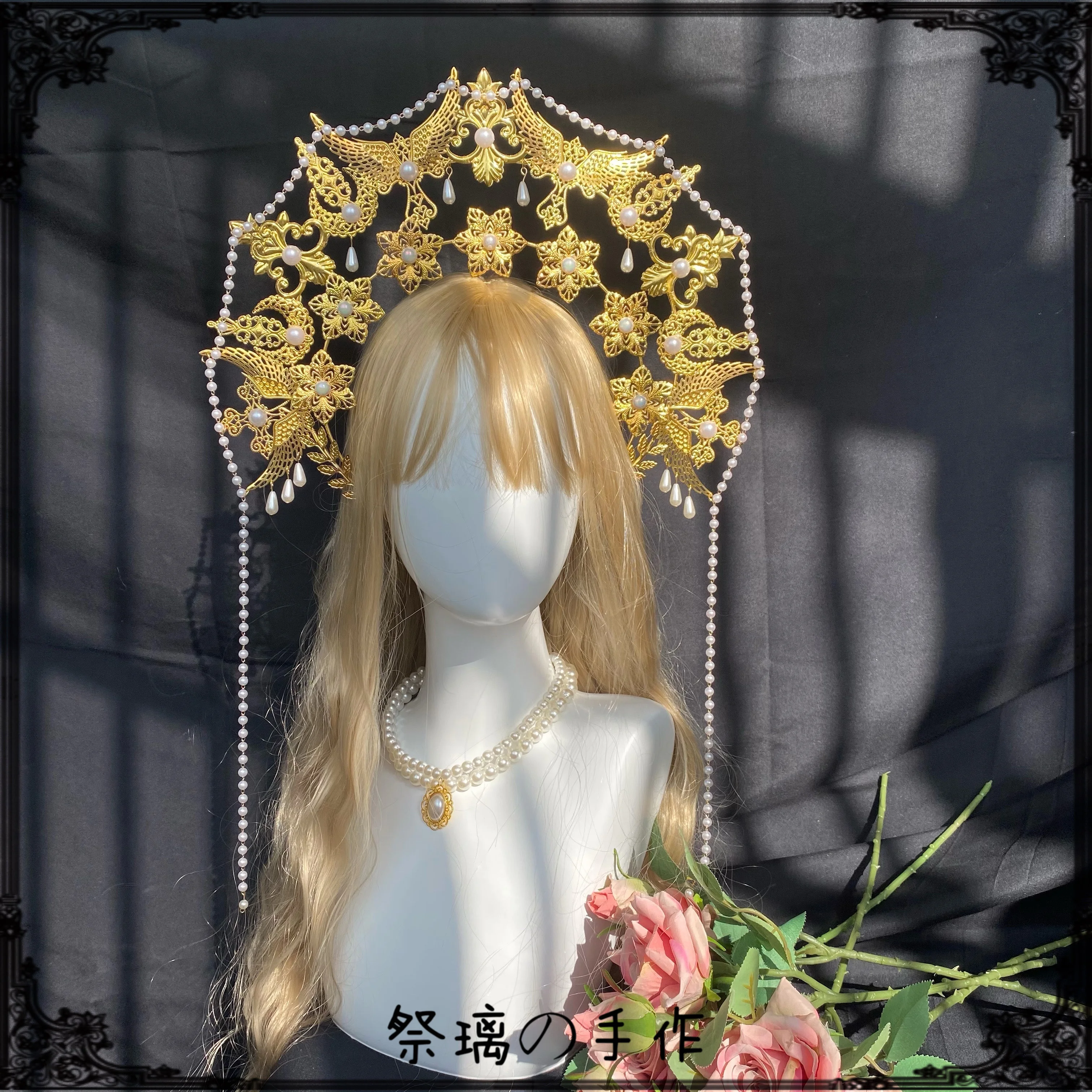 Lolita Sweet Three Layers Virgin Mary Halo Head Crown Cosplay Flower Marriage Catwalk Photography Props Headwear Accessories |