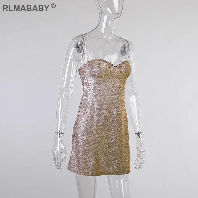 New Elegant Sexy Bright Silk Diamond Women Mini Dress Low-Neck Sleeveless Backless - dresses