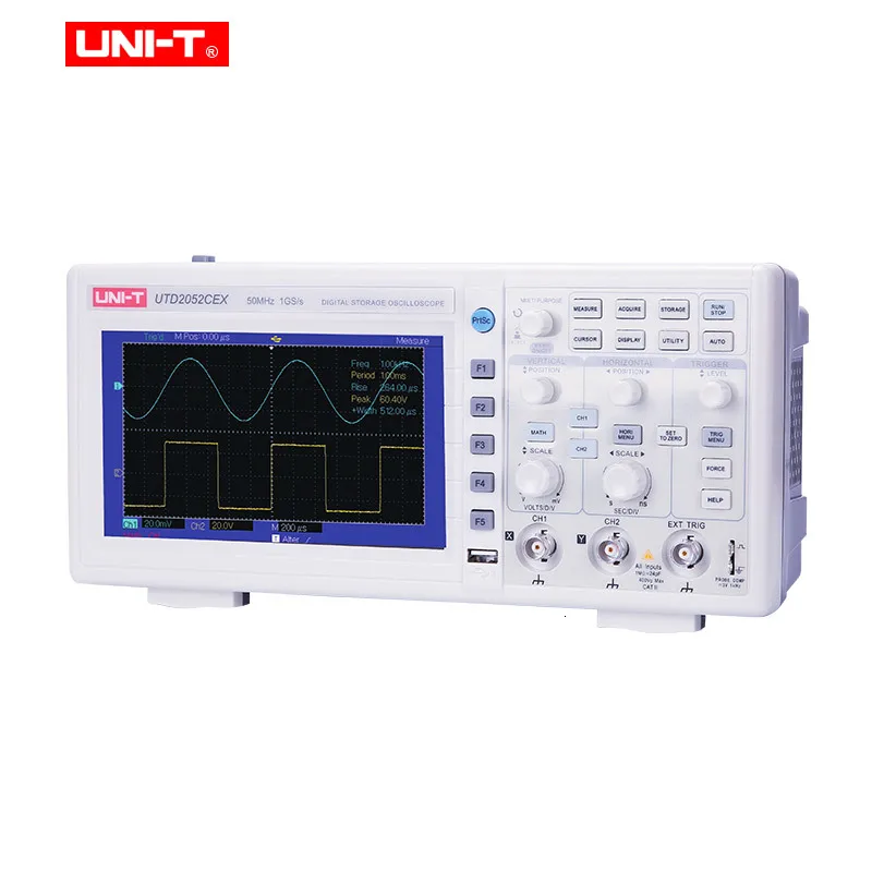 UNI-T UTD2052CEX цифровой накопитель осциллографы 2CH 50 МГц 1Gsa прицел метр 7 дюймов широкоформатный ЖК-дисплей USB OTG интерфейс