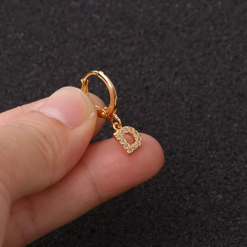 1PC Creative Cz 26 English Letters Hoop stud Earring Zircon Personalized Cartilage Earrings Puncture Helix Piercing Jewelry