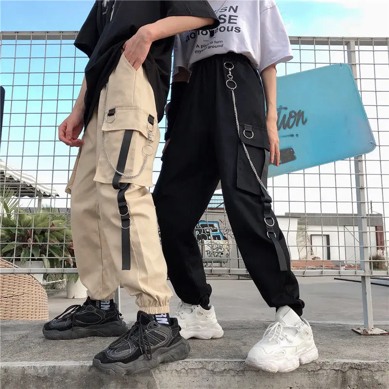 Cargo Pants Women Harajuku Pants Chain Pockets Joggers Women Trousers High Elastic Waist Hip-hop Safari Style Female Harem Pants