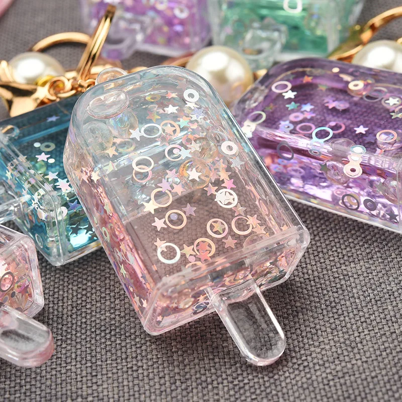 Summer Creative Liquid Ice Cream Keychain Cute Floating Milk Bottle