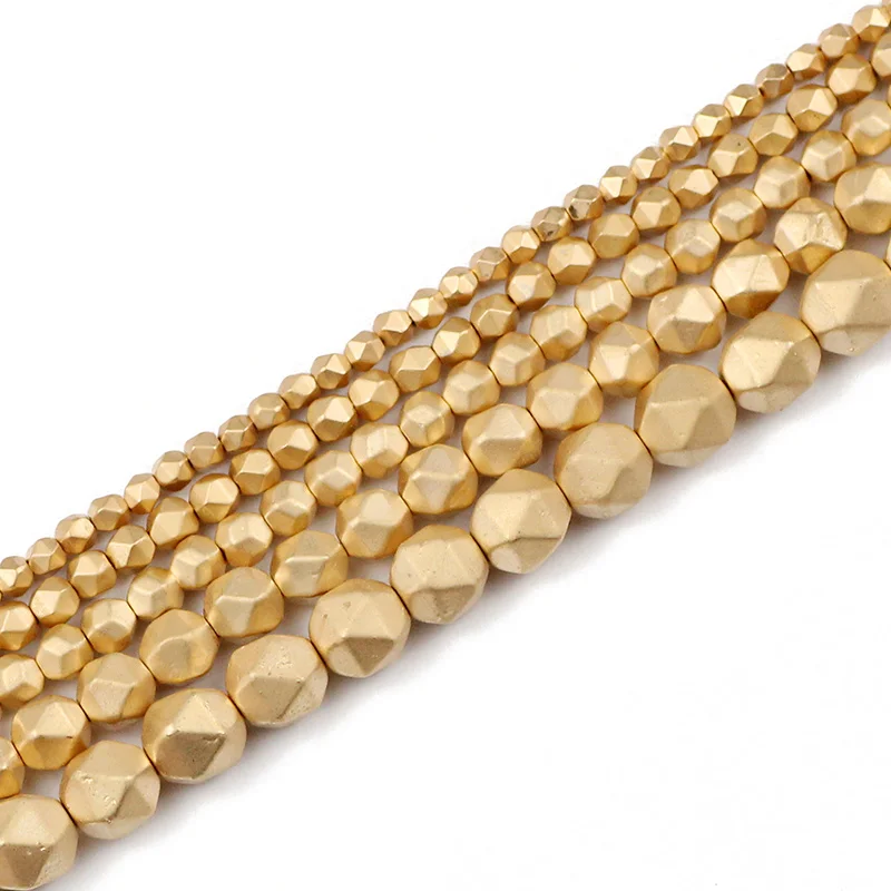 Matte 14K Gold JHNBY матовый цвета: золотистый, серебристый граненый круглый черный гематит Натуральный камень 3/4/6/8 мм Spacer Бусины для самостоятельного изготовления ювелирных изделий Выводы - Цвет: Matte 14K Gold