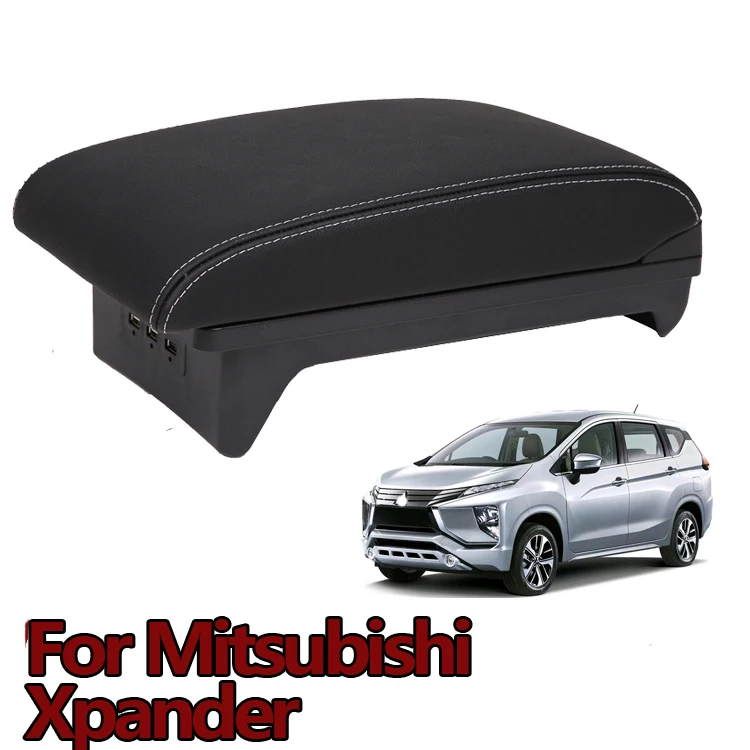 Для Mitsubishi Xpander подлокотник автомобиля аксессуары для интерьера USB подлокотник ящик для хранения центральной консоли Стайлинг украшения - Название цвета: A black. White line