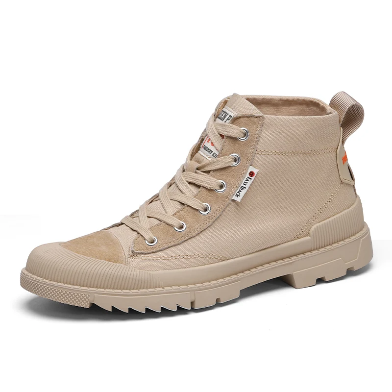 Khaki OLOME/модные зимние мужские ботинки высокого качества теплые рабочие ботинки мужские дезерты на шнуровке высокие ботинки с круглым носком - Цвет: Khaki