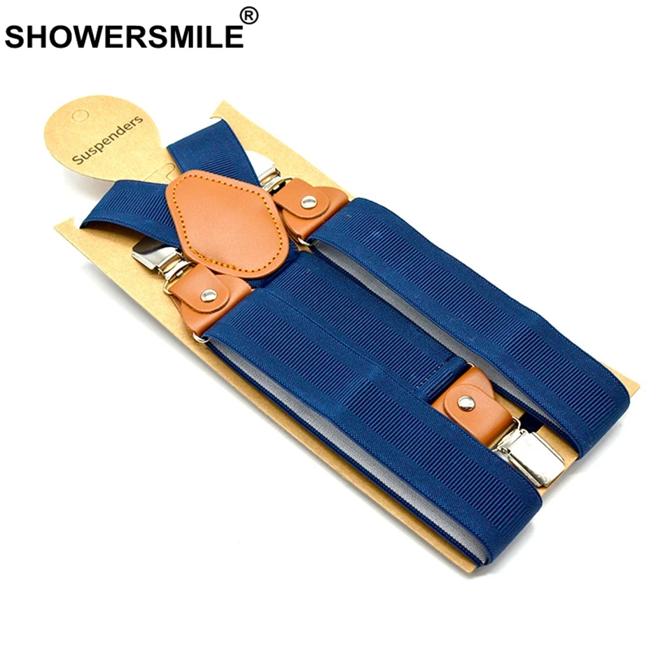 SHOWERSMILE темно синие штаны на подтяжках для мужчин мужские брюки с поясом