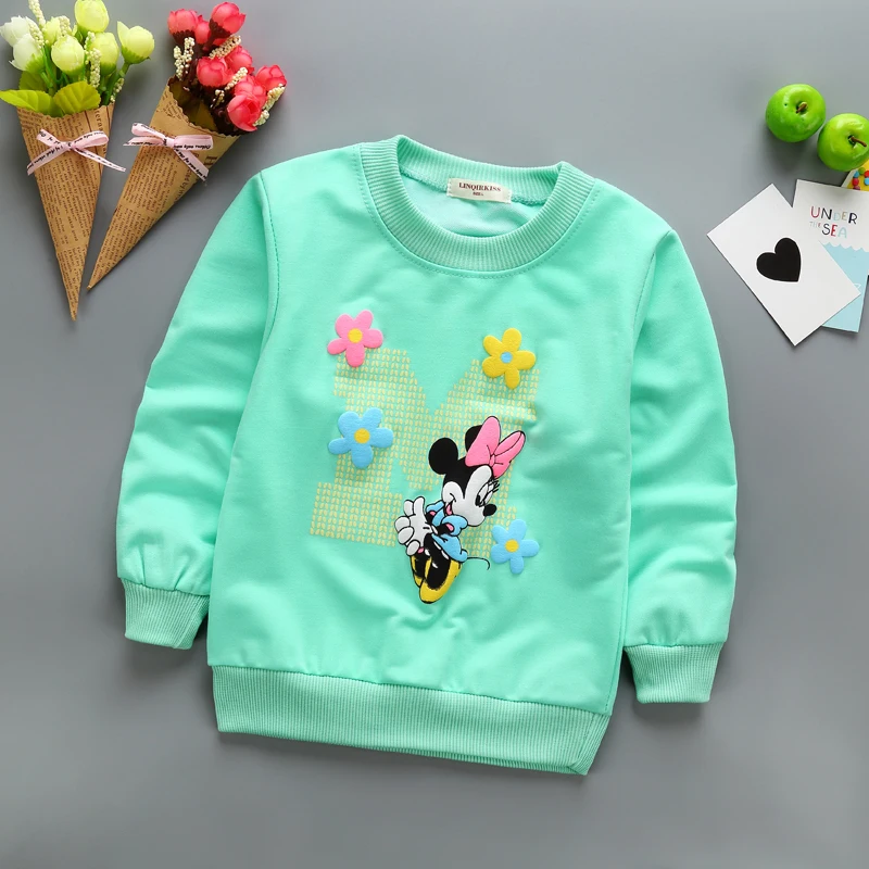 Новое поступление свитеров для маленьких девочек детские толстовки с капюшоном на зиму, весну и осень свитер с длинными рукавами с изображением Минни детская футболка