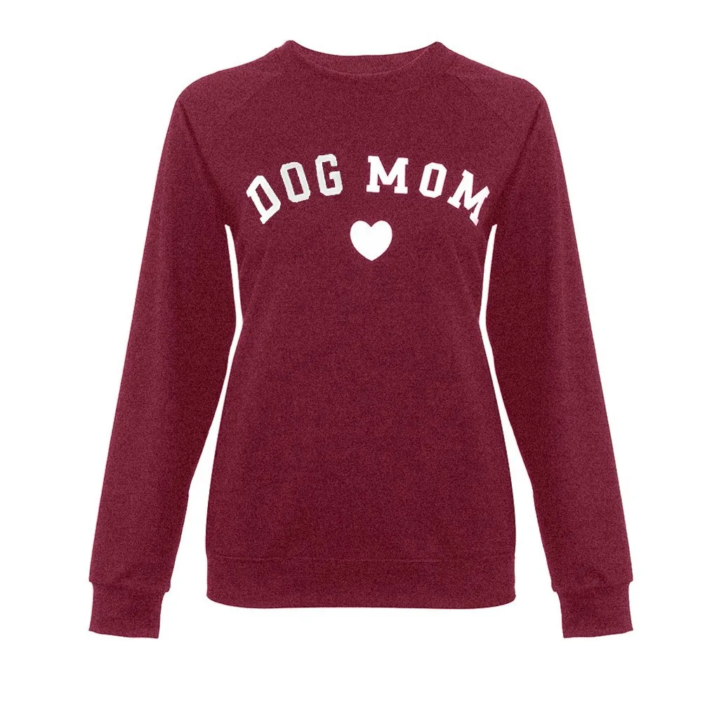 Crew Neck Womens Tshirt Dog Mom and Cat Mom Kawaii Letter Prints Long Sleeve Women tshirt Tops Fashion Pullover Outfits