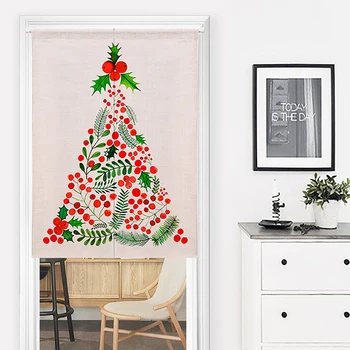 

High Quality Linen Cotton Door Curtain For Living Room Christmas Tree Printed Valance Window Screen Tropical Plants Half Curtain