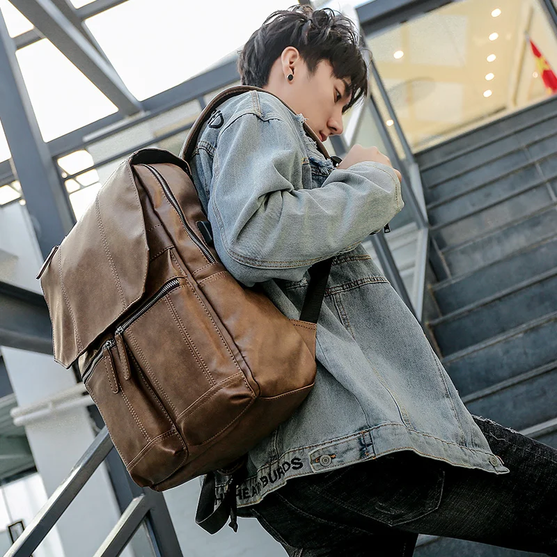 Мужской рюкзак из натуральной кожи, высокое качество, модный ретро рюкзак, многофункциональный, для путешествий, в стиле панк, мужские сумки - Цвет: 7222-01 brown