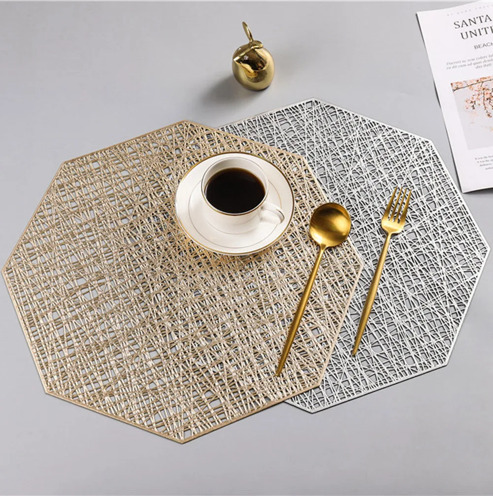 Octagonal Hollow Insulation Pad Woven Placemat Children's Table Placemat Table Mats Tableware Kitchen Dinner Insulation Pad