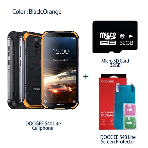 IP68 DOOGEE S40 Lite прочный мобильный телефон 5,5 дюймов дисплей 4650 мАч 8,0 МП отпечатков пальцев четырехъядерный 2 ГБ 16 ГБ Android 9,0 - Цвет: Add 32GB SD Card