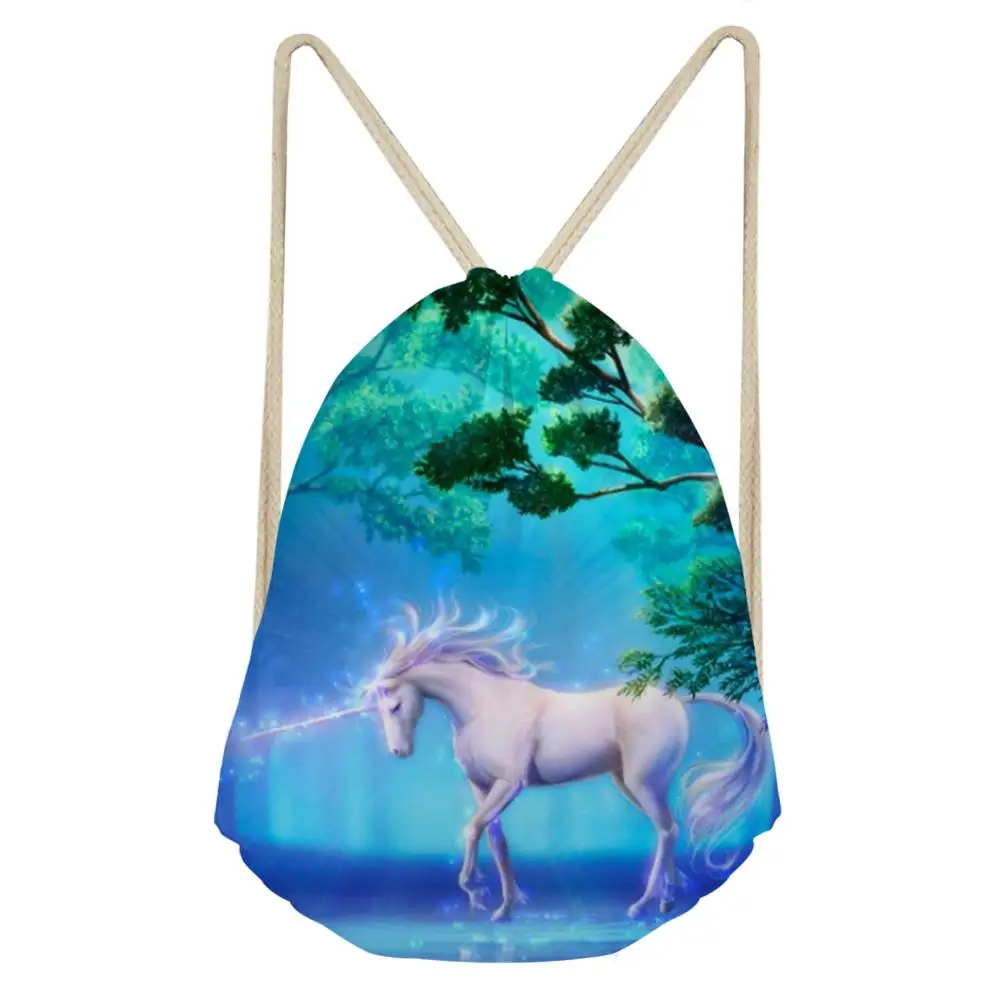 HaoYun Women's Travel Drawstring Backpack Fantasy Horses Prints Pattern Beach Shoes Pockets Fashion Girls Mini Organize Bags