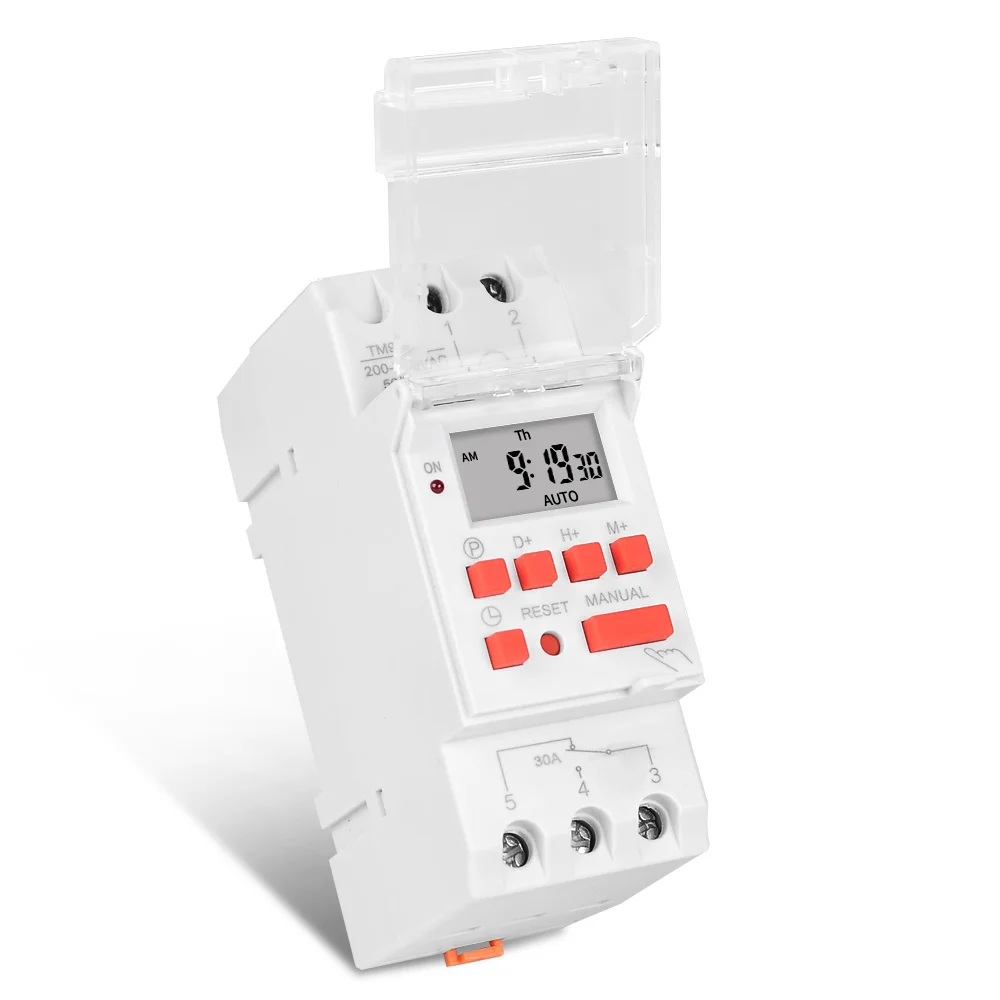 Heavy Duty 5000W 30A Weekly 7 Days Programmable Digital Time Switch Relay Timer Control AC 220V 230V Din Rail Mount 5