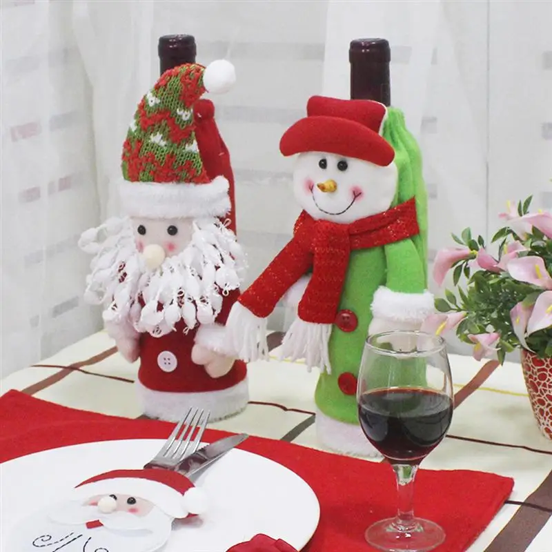2pcs Wine Bottle Cover Christmas Wine Bottle Cover Set Christmas Decoration Snowman Wine Bottle Cover Dress