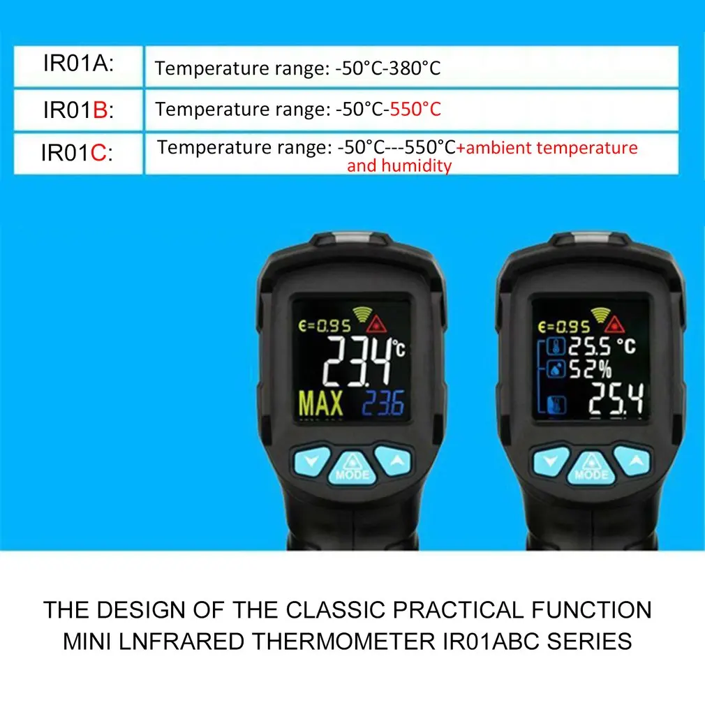 IR01 Digital Thermometer Humidity Meter Infrared Thermometer Hygrometer Temperature Meter Pyrometer Non-Contact IR Infrared Gun