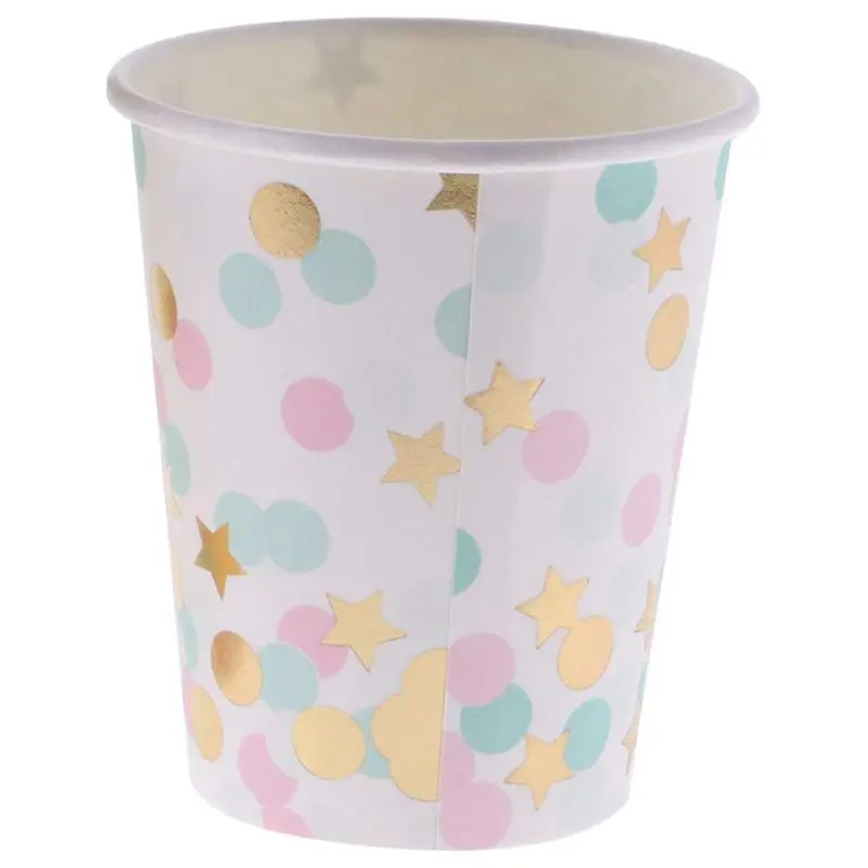 Hot Disposable Tableware Set 20pcs Plates Round+20pcs Cupboard Carton Multicolored Round Dot Pattern for Anniversary