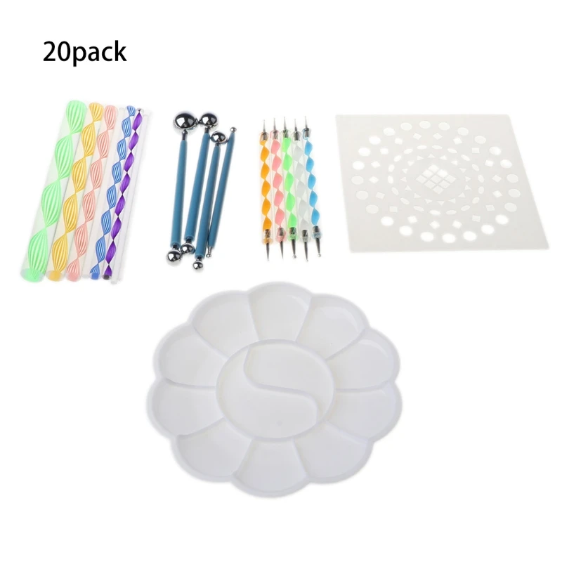 

20pcs/set Mandala Dotting Pen Tools Set for Nail Art Painting Craft Stencil Paint Tray Acrylic Rod