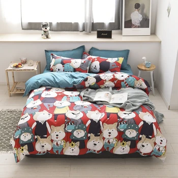 

Cartoon Dog Bedding Set Cute Animal Print Duvet Cover Sheet Pillow Cases Twin Full Queen King Size Bedspread Children Kids Gifts