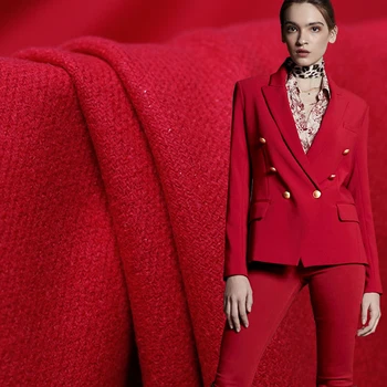

White waxberry Red Twill Fil-Lumiere Wool Fabrics Garment Materials Autumn Women Dress Coat Cloth Sewing Tailor Freeshipping