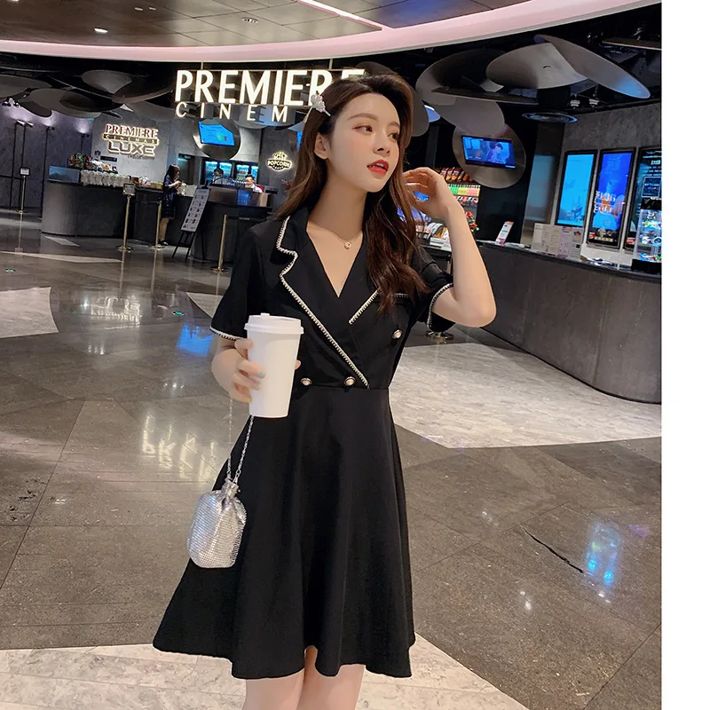

Customizable Summer 2019 New Style Korean-style WOMEN'S Wear Suit Collar Elegant Slimming Waist Hugging French Dress Women's F72