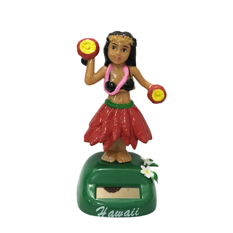 1pc Hawaii Funny Girl Car Solar Powered Dancing Swinging Figurines Animated Bobble Dancer Car Home Decoration